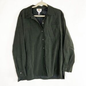 Talbots Stretch Button Front Long Sleeve Olive Green Casual Shirt